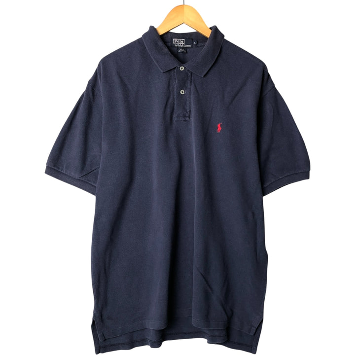 Ralph Lauren POLO by Ralph Lauren short sleeve polo shirt, men's XL size cotton navy blue type Vintage Second Hand