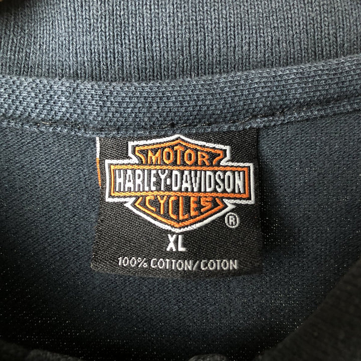 Harley-Davidson Eagle Pattern Short Sleeve Polo Shirt, Made in USA, Men's Size XL cotton black type Vintage Second Hand