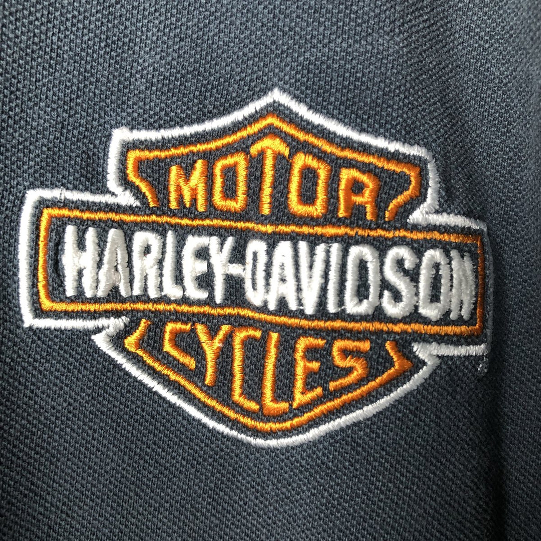 Harley-Davidson Eagle Pattern Short Sleeve Polo Shirt, Made in USA, Men's Size XL cotton black type Vintage Second Hand