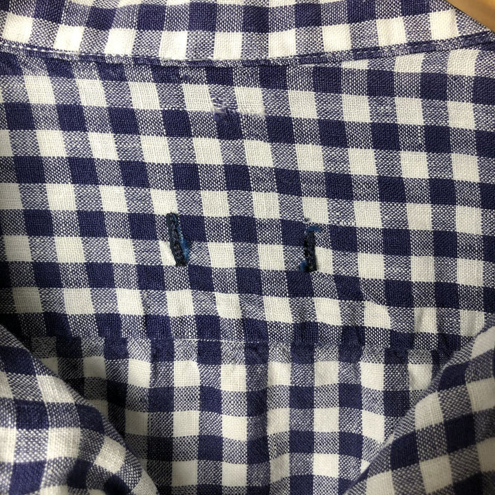 Gingham check short sleeve open collar linen shirt, box shirt, men's size M unclear navy blue type Vintage Second Hand