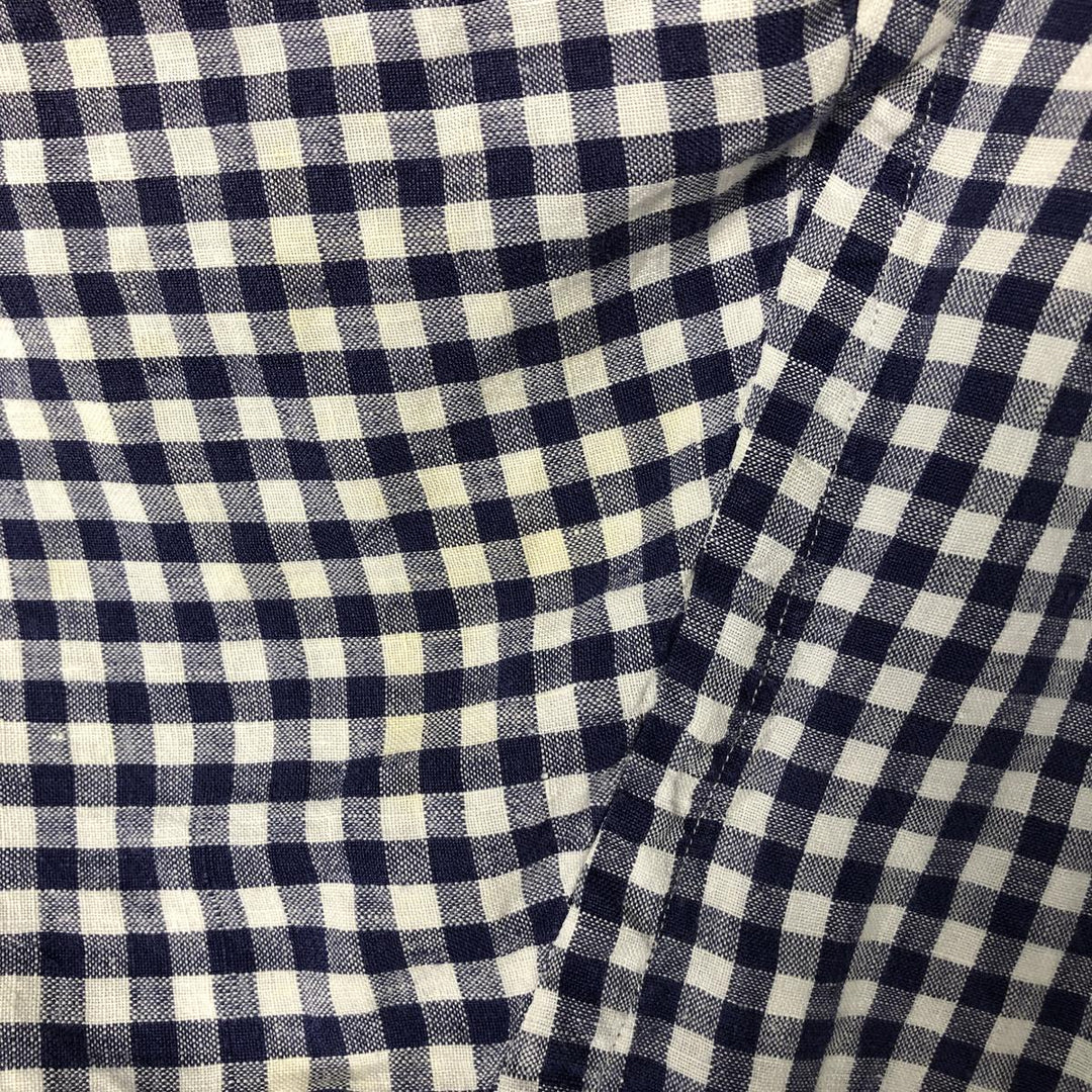 Gingham check short sleeve open collar linen shirt, box shirt, men's size M unclear navy blue type Vintage Second Hand