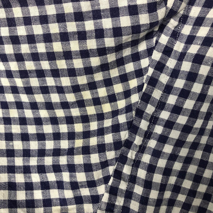 Gingham check short sleeve open collar linen shirt, box shirt, men's size M unclear navy blue type Vintage Second Hand