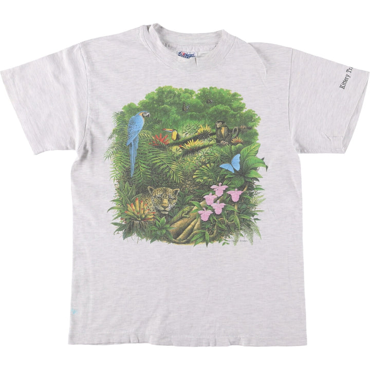 Vintage 1980'S Hanes Beefy-T Blue Tag Animal Print T-Shirt, Made in USA, Men's Size Small cotton gray type Vintage Second Hand