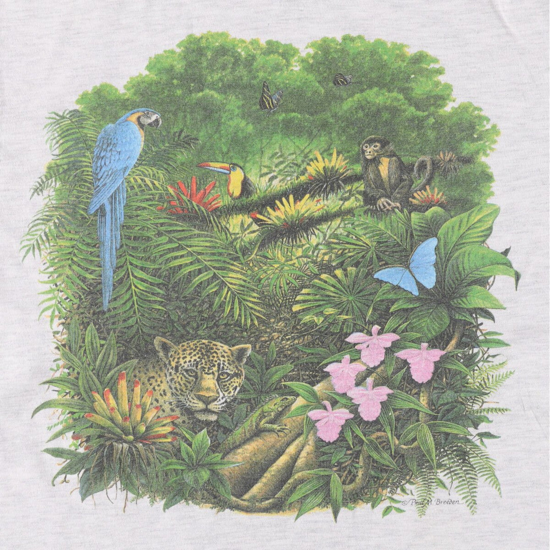 Vintage 1980'S Hanes Beefy-T Blue Tag Animal Print T-Shirt, Made in USA, Men's Size Small cotton gray type Vintage Second Hand