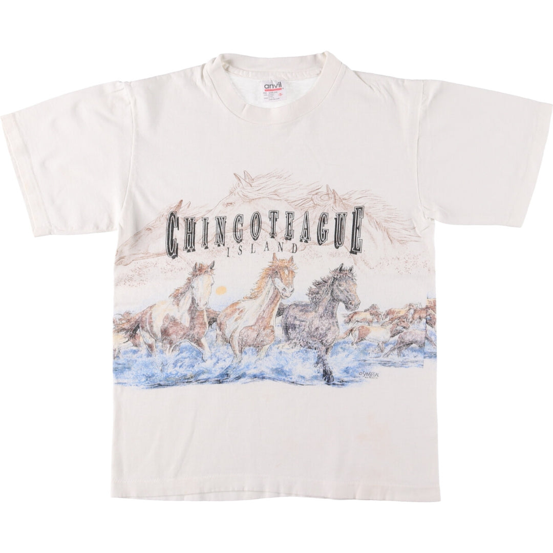 Vintage 90'S Anvil Horse Print Animal T-Shirt, Made in USA, Men's Size Small cotton white type Vintage Second Hand