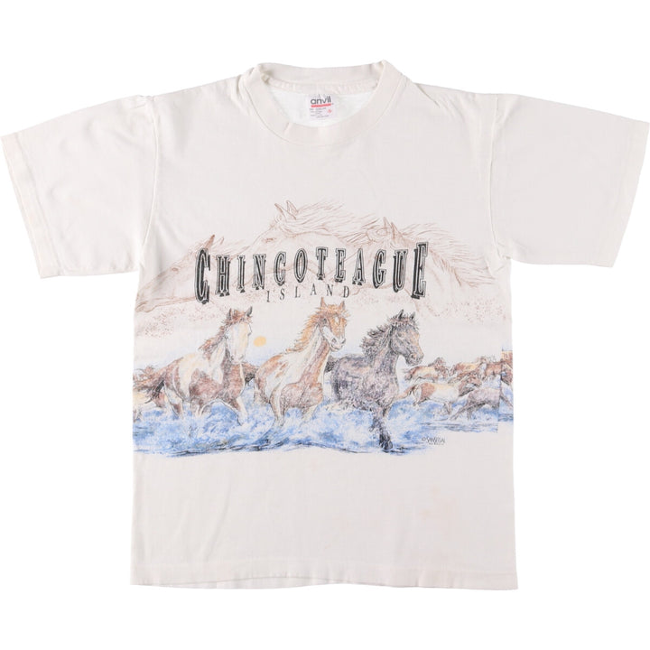 Vintage 90'S Anvil Horse Print Animal T-Shirt, Made in USA, Men's Size Small cotton white type Vintage Second Hand