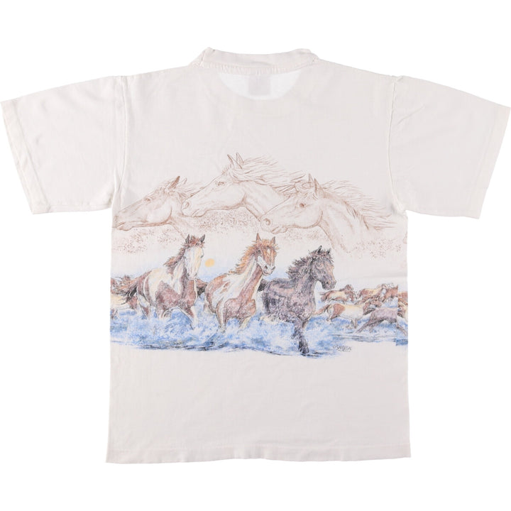 Vintage 90'S Anvil Horse Print Animal T-Shirt, Made in USA, Men's Size Small cotton white type Vintage Second Hand
