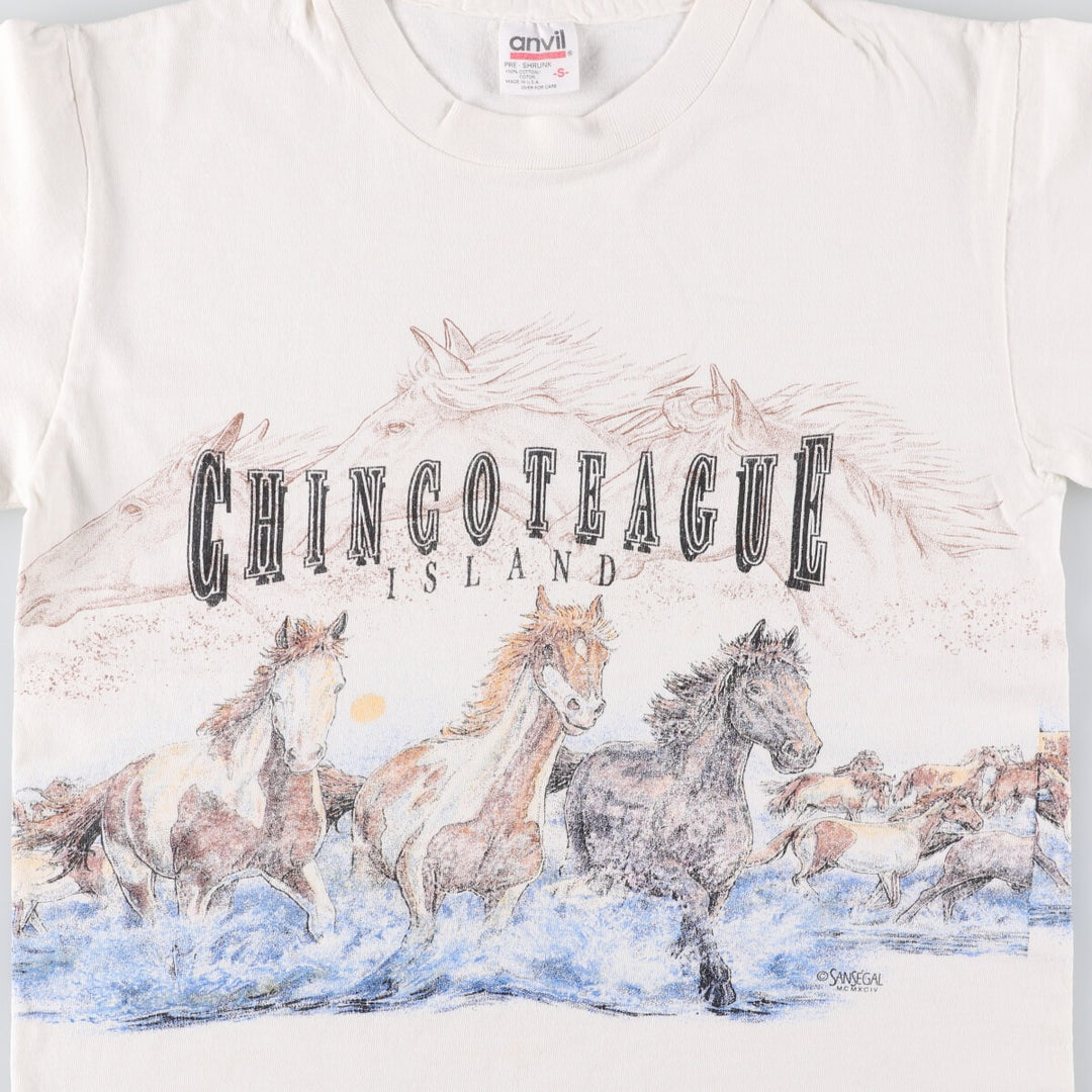 Vintage 90'S Anvil Horse Print Animal T-Shirt, Made in USA, Men's Size Small cotton white type Vintage Second Hand