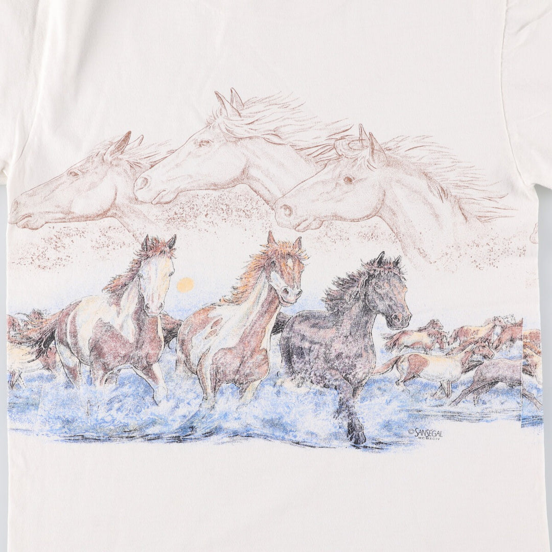 Vintage 90'S Anvil Horse Print Animal T-Shirt, Made in USA, Men's Size Small cotton white type Vintage Second Hand