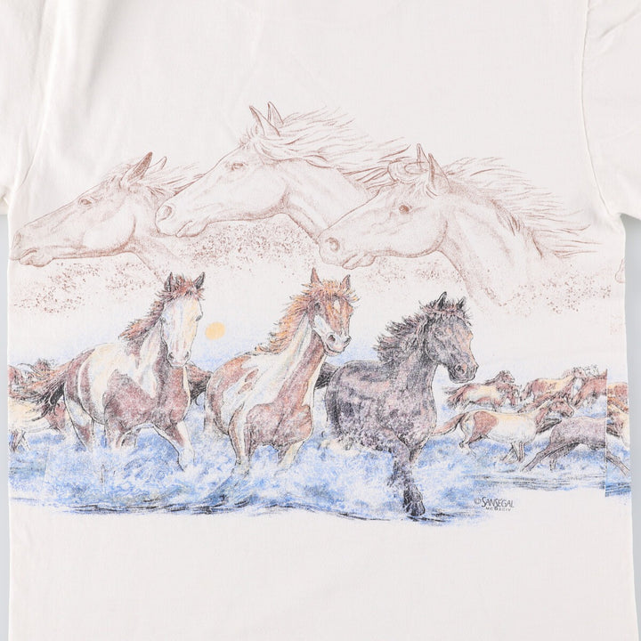 Vintage 90'S Anvil Horse Print Animal T-Shirt, Made in USA, Men's Size Small cotton white type Vintage Second Hand