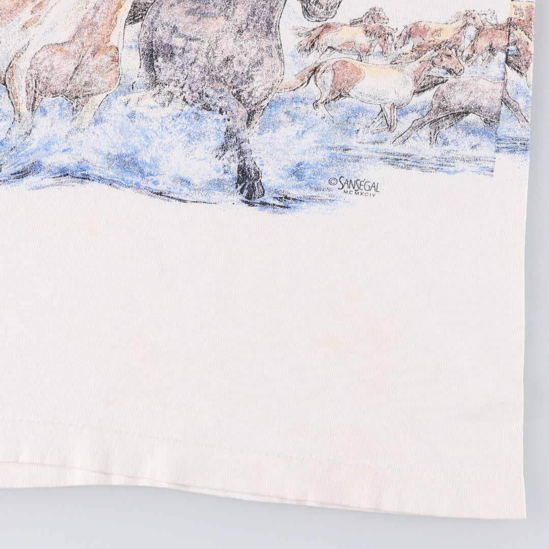 Vintage 90'S Anvil Horse Print Animal T-Shirt, Made in USA, Men's Size Small cotton white type Vintage Second Hand