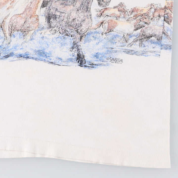 Vintage 90'S Anvil Horse Print Animal T-Shirt, Made in USA, Men's Size Small cotton white type Vintage Second Hand