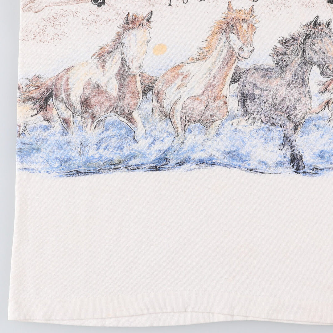 Vintage 90'S Anvil Horse Print Animal T-Shirt, Made in USA, Men's Size Small cotton white type Vintage Second Hand
