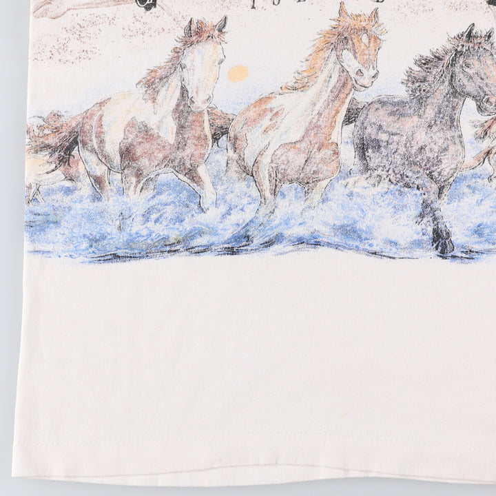 Vintage 90'S Anvil Horse Print Animal T-Shirt, Made in USA, Men's Size Small cotton white type Vintage Second Hand