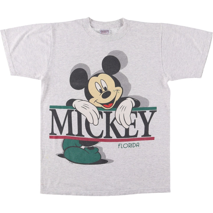Vintage 90'S SHELLY'S Disney Mickey Mouse character print T-shirt, Made in USA, Men's Size Small polyester gray type Vintage Second Hand