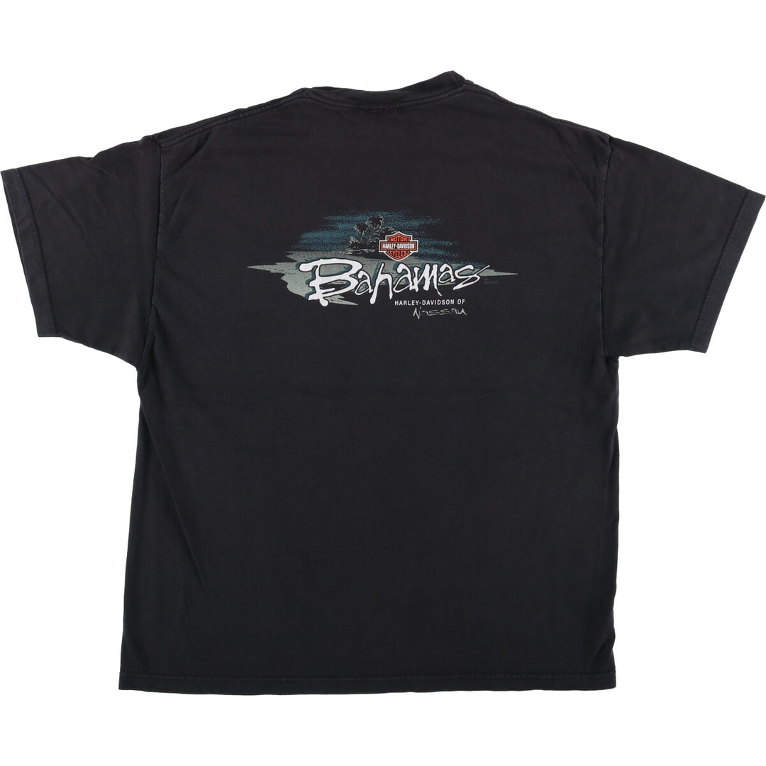 2000'S Harley-Davidson Fire Pattern Skull Pattern Motorcycle T-Shirt, Made in USA, Men's Size XL cotton black type Vintage Second Hand