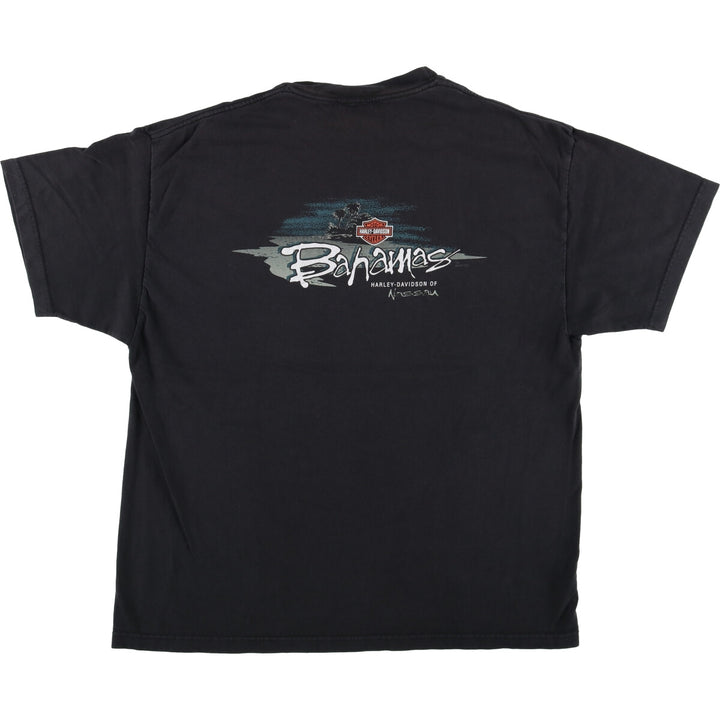 2000'S Harley-Davidson Fire Pattern Skull Pattern Motorcycle T-Shirt, Made in USA, Men's Size XL cotton black type Vintage Second Hand