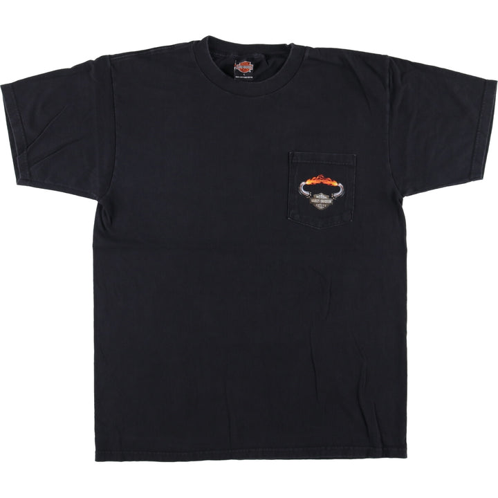 Harley-Davidson Fire Pattern Motorcycle Bike T-Shirt Made in USA Men's L size cotton black type Vintage Second Hand