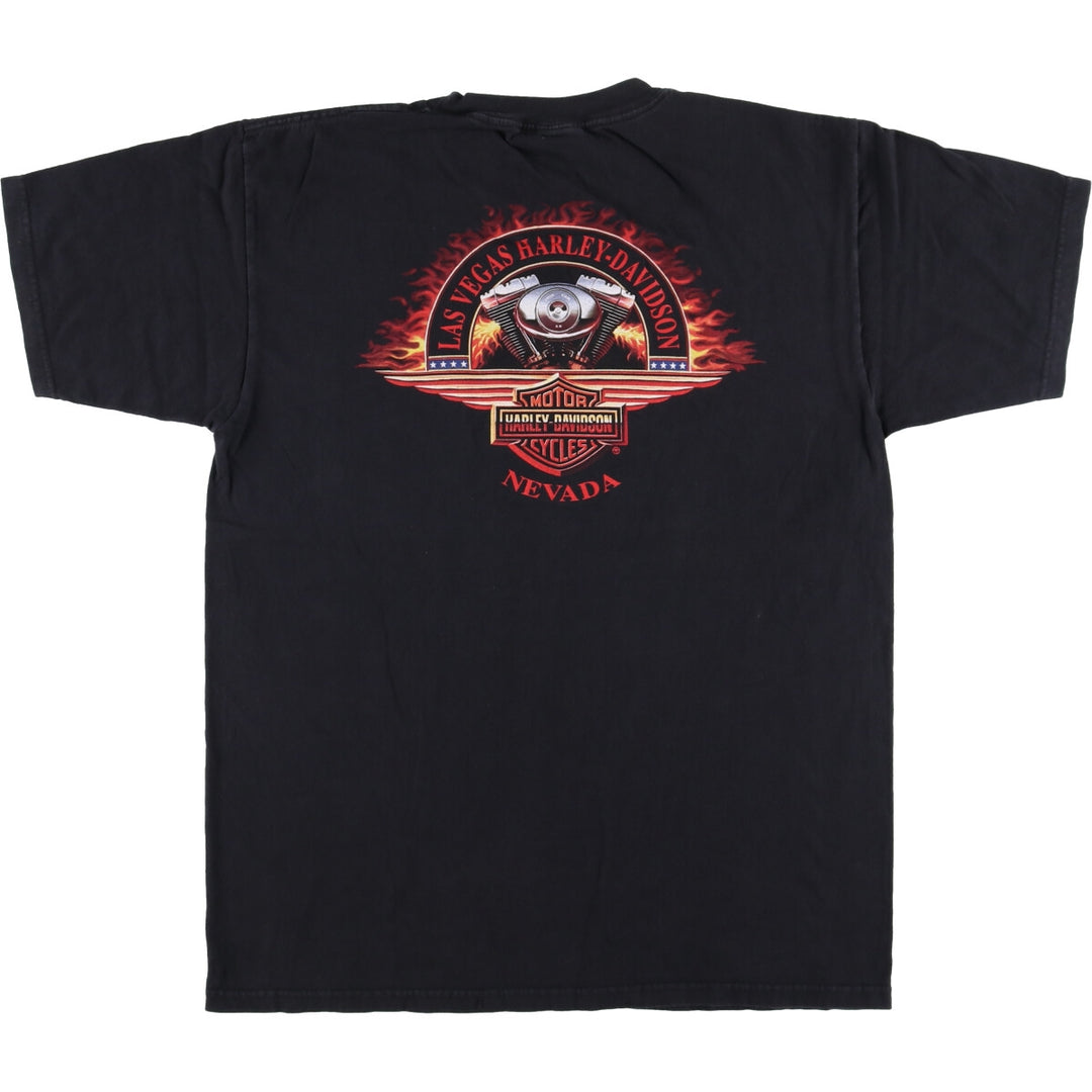 Harley-Davidson Fire Pattern Motorcycle Bike T-Shirt Made in USA Men's L size cotton black type Vintage Second Hand