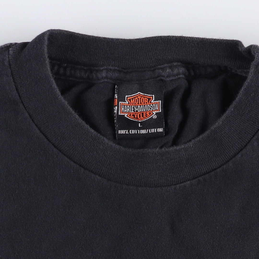 Harley-Davidson Fire Pattern Motorcycle Bike T-Shirt Made in USA Men's L size cotton black type Vintage Second Hand