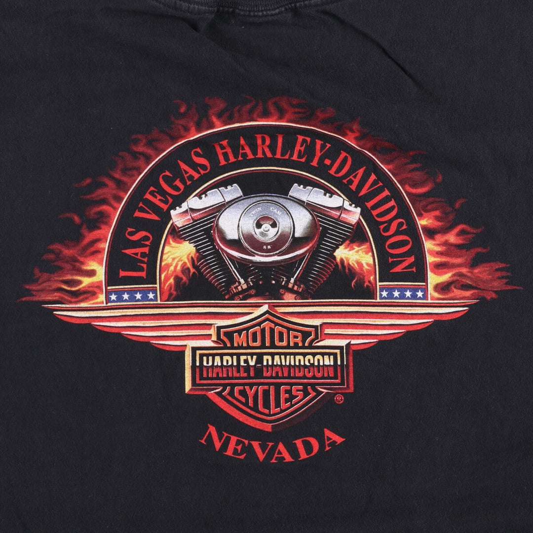 Harley-Davidson Fire Pattern Motorcycle Bike T-Shirt Made in USA Men's L size cotton black type Vintage Second Hand