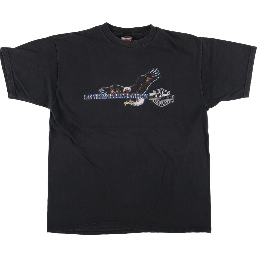 00'S Harley-Davidson Eagle Pattern Motorcycle Bike T-shirt Made in USA Men's XL cotton black type Vintage Second Hand