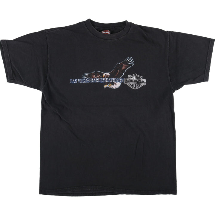 00'S Harley-Davidson Eagle Pattern Motorcycle Bike T-shirt Made in USA Men's XL cotton black type Vintage Second Hand
