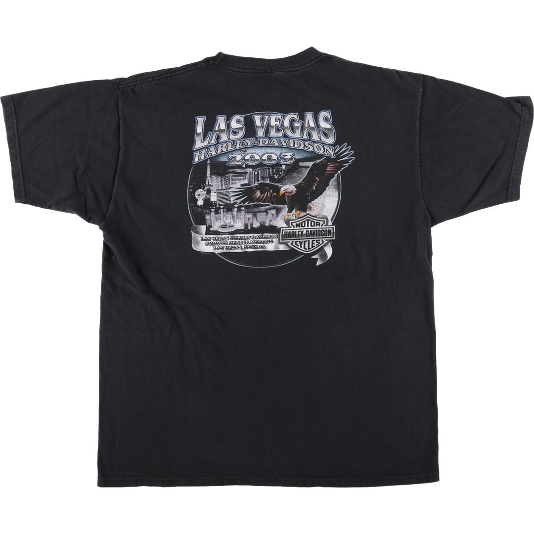 00'S Harley-Davidson Eagle Pattern Motorcycle Bike T-shirt Made in USA Men's XL cotton black type Vintage Second Hand