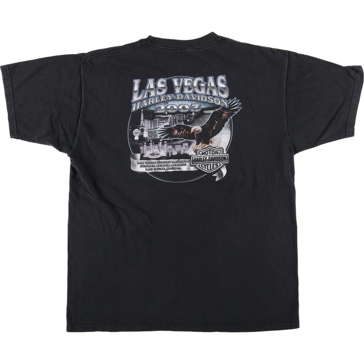 00'S Harley-Davidson Eagle Pattern Motorcycle Bike T-shirt Made in USA Men's XL cotton black type Vintage Second Hand