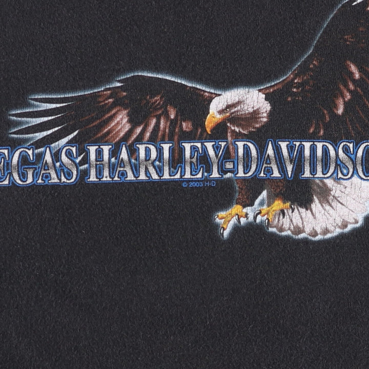 00'S Harley-Davidson Eagle Pattern Motorcycle Bike T-shirt Made in USA Men's XL cotton black type Vintage Second Hand