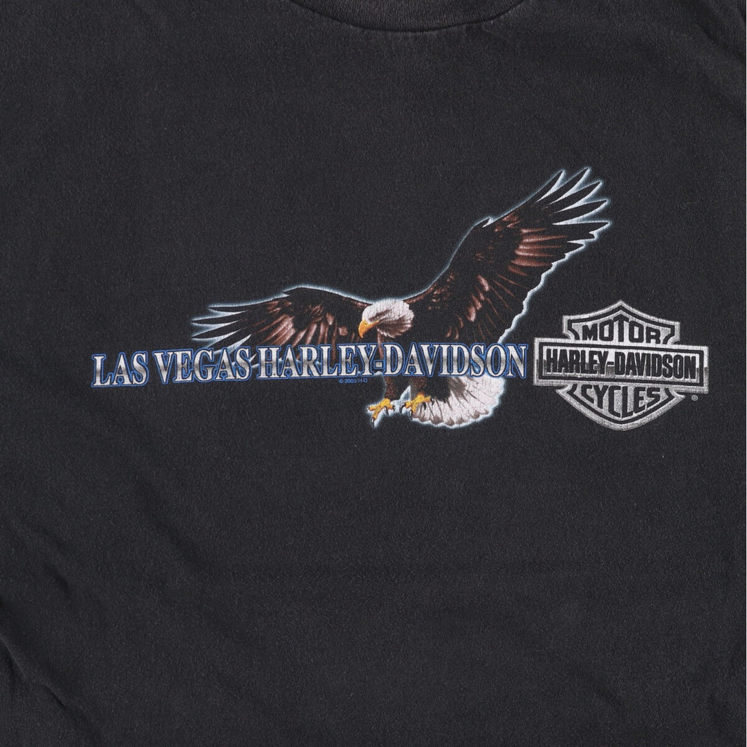 00'S Harley-Davidson Eagle Pattern Motorcycle Bike T-shirt Made in USA Men's XL cotton black type Vintage Second Hand