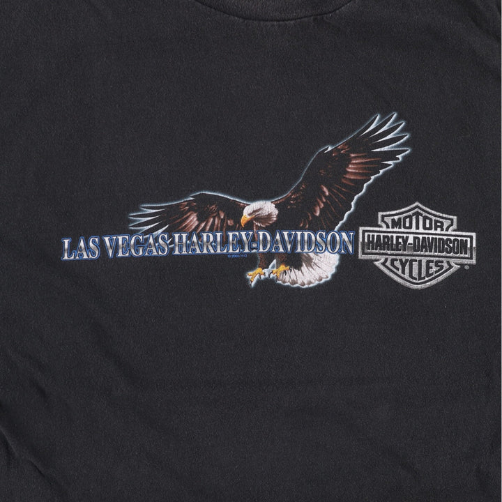 00'S Harley-Davidson Eagle Pattern Motorcycle Bike T-shirt Made in USA Men's XL cotton black type Vintage Second Hand