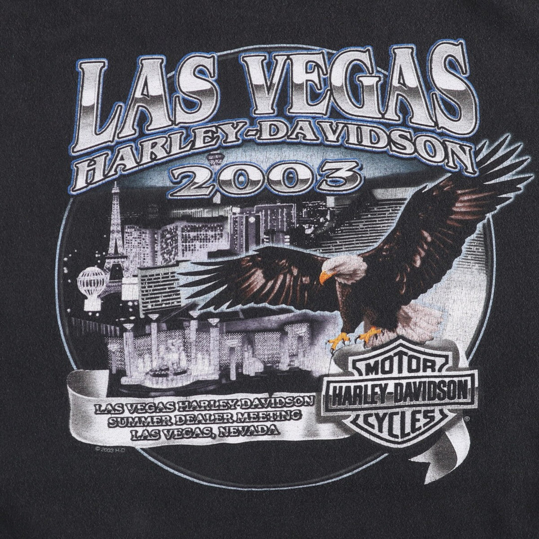 00'S Harley-Davidson Eagle Pattern Motorcycle Bike T-shirt Made in USA Men's XL cotton black type Vintage Second Hand