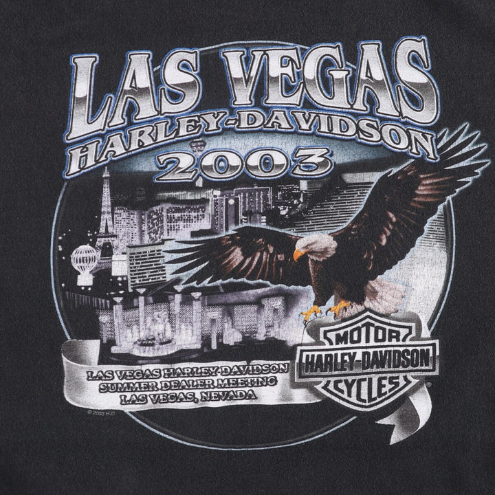 00'S Harley-Davidson Eagle Pattern Motorcycle Bike T-shirt Made in USA Men's XL cotton black type Vintage Second Hand