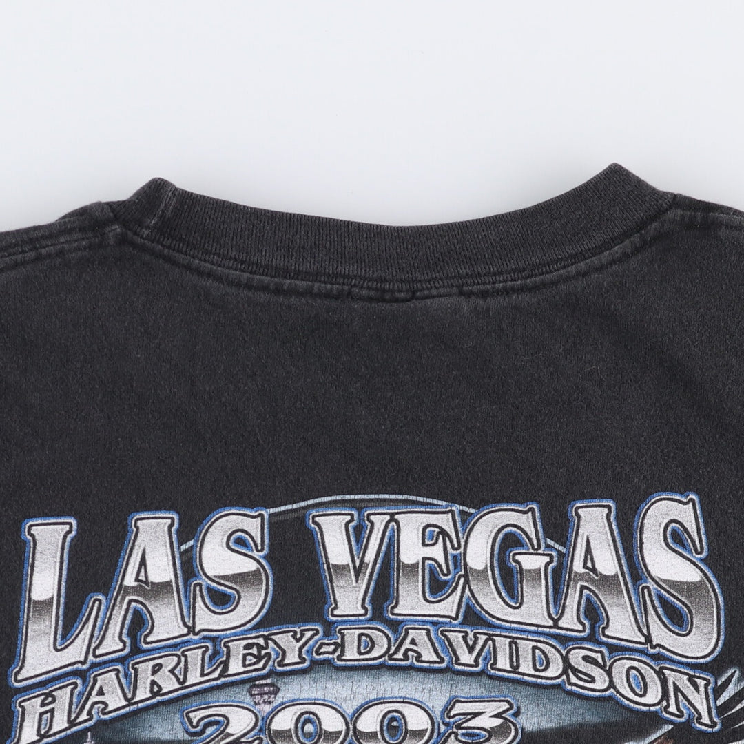 00'S Harley-Davidson Eagle Pattern Motorcycle Bike T-shirt Made in USA Men's XL cotton black type Vintage Second Hand