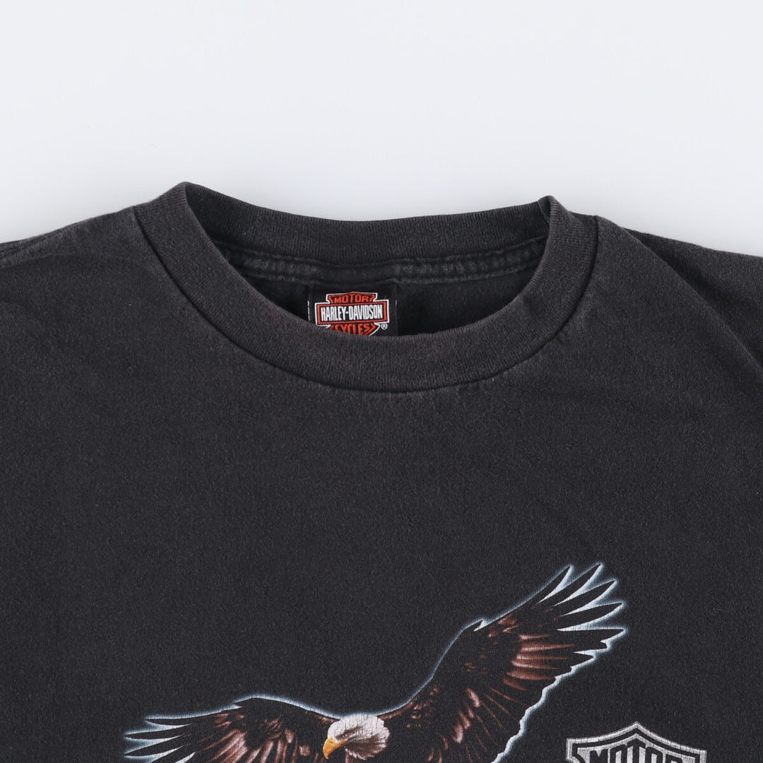 00'S Harley-Davidson Eagle Pattern Motorcycle Bike T-shirt Made in USA Men's XL cotton black type Vintage Second Hand