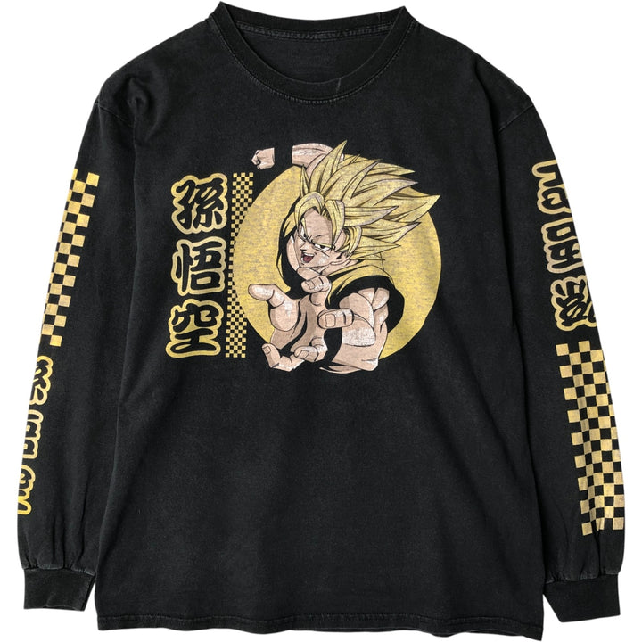 DRAGONBALL Dragon Ball Son Goku Anime Character Print Long Sleeve T-Shirt, Men's Size L unclear black type Vintage Second Hand