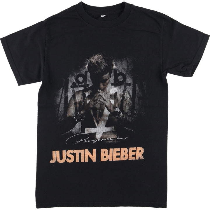 JUSTIN BIEBER Band T-Shirt, Women's Size Small unclear black type Vintage Second Hand