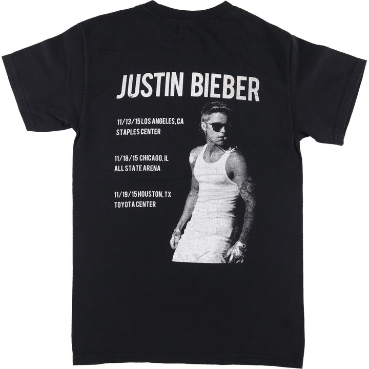 JUSTIN BIEBER Band T-Shirt, Women's Size Small unclear black type Vintage Second Hand