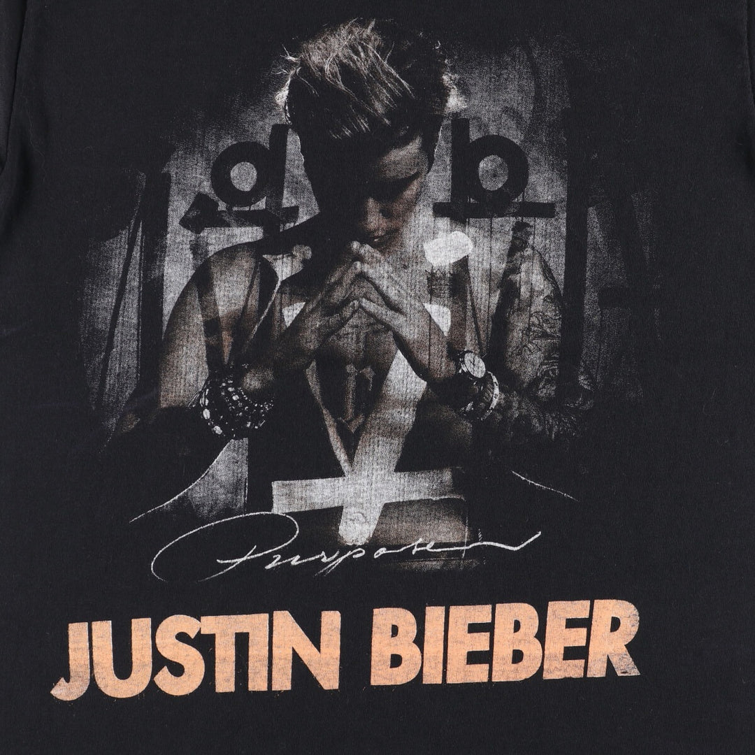 JUSTIN BIEBER Band T-Shirt, Women's Size Small unclear black type Vintage Second Hand