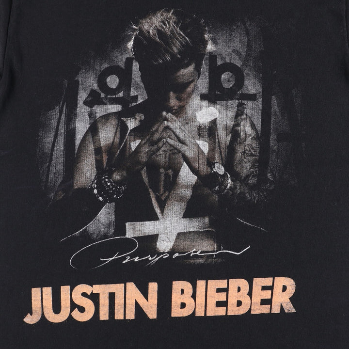JUSTIN BIEBER Band T-Shirt, Women's Size Small unclear black type Vintage Second Hand