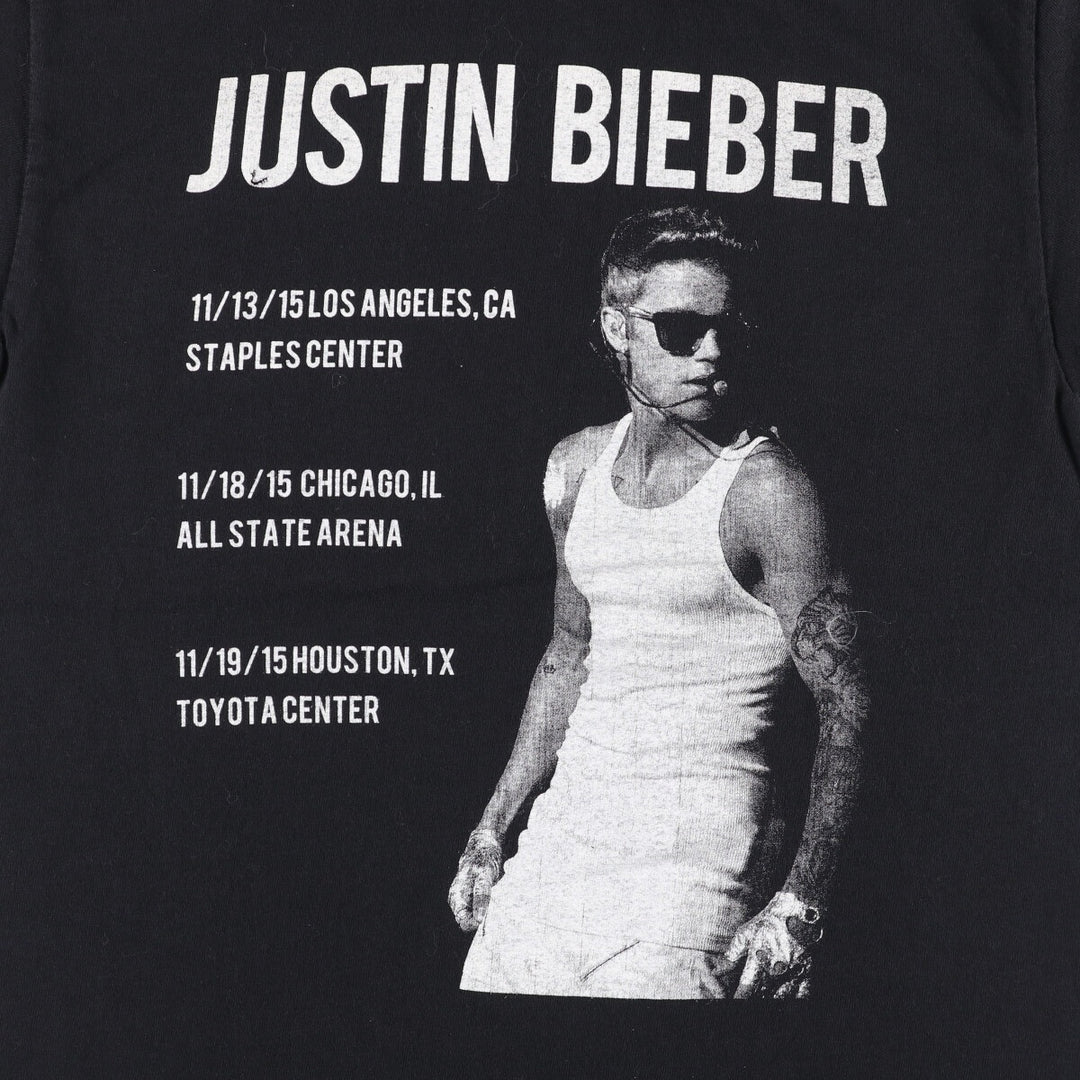 JUSTIN BIEBER Band T-Shirt, Women's Size Small unclear black type Vintage Second Hand