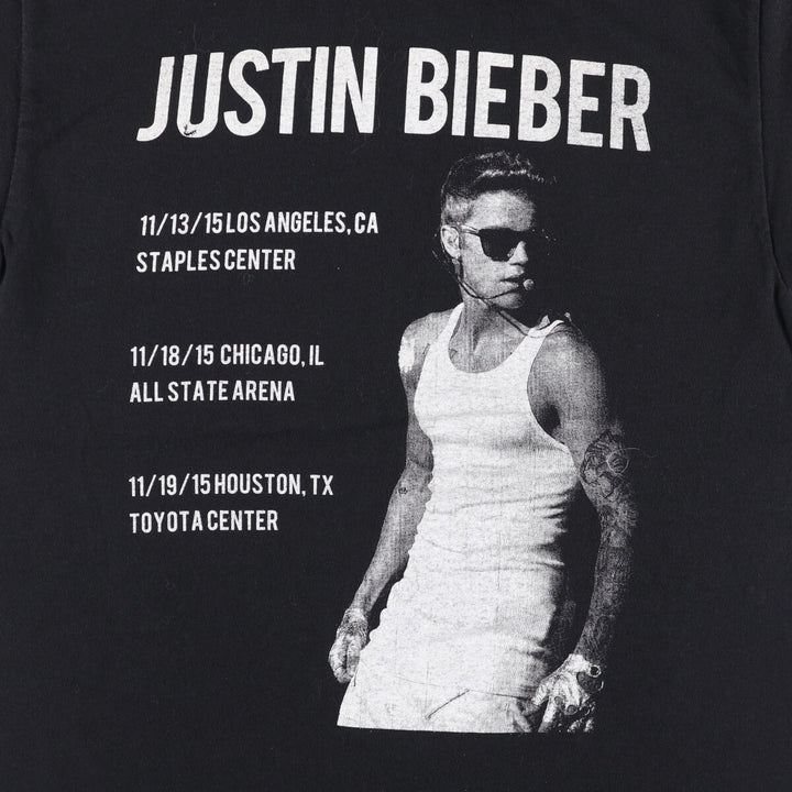 JUSTIN BIEBER Band T-Shirt, Women's Size Small unclear black type Vintage Second Hand