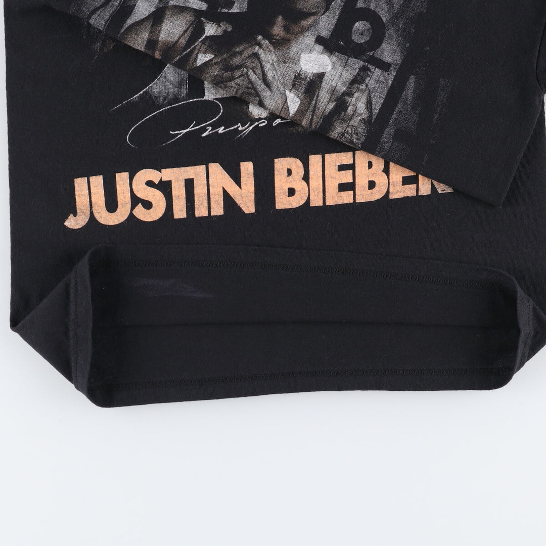 JUSTIN BIEBER Band T-Shirt, Women's Size Small unclear black type Vintage Second Hand