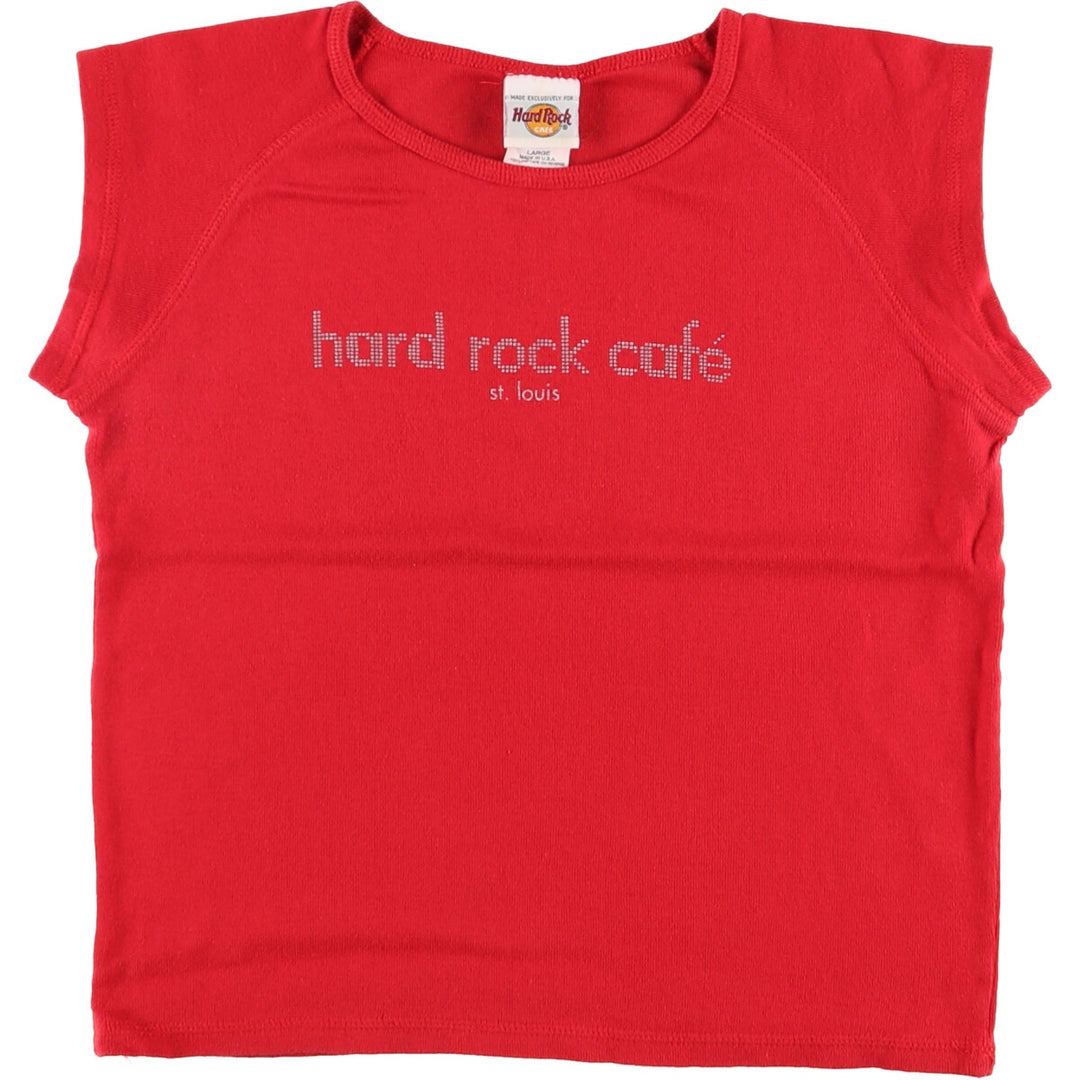 HARD ROCK CAFE Cap Sleeve Advertising T-Shirt, Made in USA, Women's Size L cotton red type Vintage Second Hand