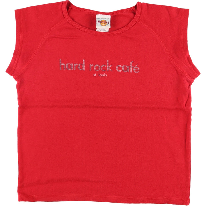 HARD ROCK CAFE Cap Sleeve Advertising T-Shirt, Made in USA, Women's Size L cotton red type Vintage Second Hand