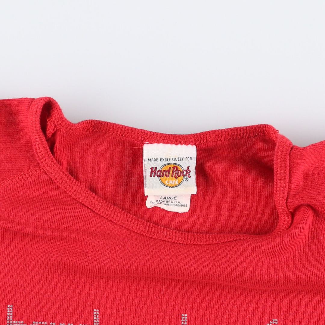 HARD ROCK CAFE Cap Sleeve Advertising T-Shirt, Made in USA, Women's Size L cotton red type Vintage Second Hand