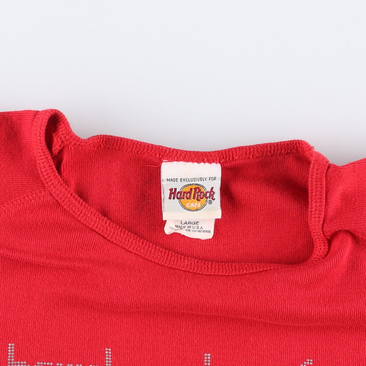 HARD ROCK CAFE Cap Sleeve Advertising T-Shirt, Made in USA, Women's Size L cotton red type Vintage Second Hand