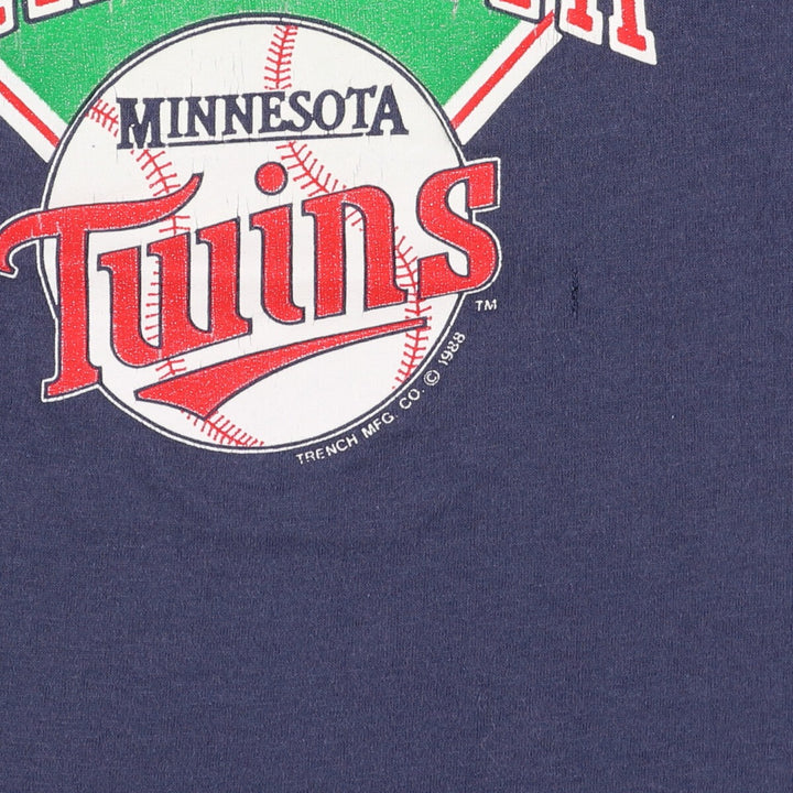 Vintage 1980'S TRENCH MLB MINNESOTA TWINS Minnesota Twins Sports Print T-Shirt, Made in USA, Women's Size Large polyester navy blue type Vintage Second Hand