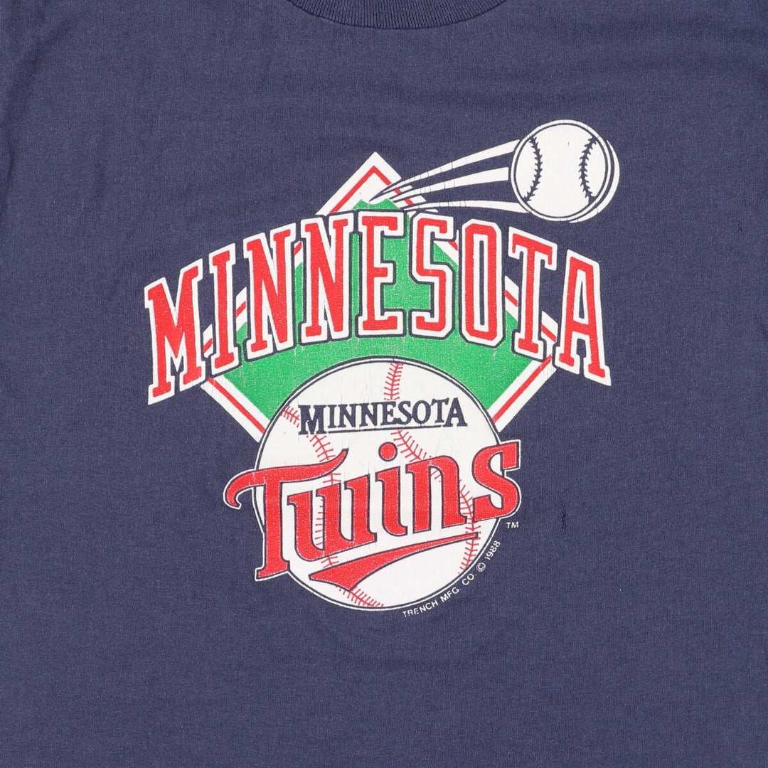 Vintage 1980'S TRENCH MLB MINNESOTA TWINS Minnesota Twins Sports Print T-Shirt, Made in USA, Women's Size Large polyester navy blue type Vintage Second Hand
